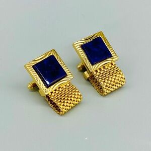 Vintage Dante Gold Mesh & Midnight Blue Stone Cufflinks Wrap Around Cuff Links